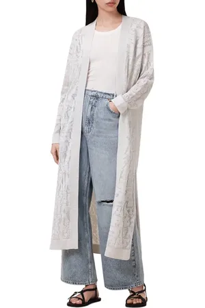 AllSaints Kaito Open Stitch Sheer Mesh Open Front Longline Cardigan in at Nordstrom, Size X-Small