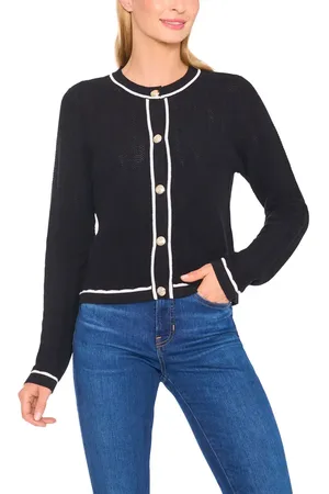 CE&CE Contrast Detail Cotton Cardigan in at Nordstrom, Size Large
