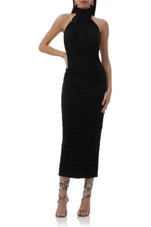 AFRM Nikita Ruched Halter Neck Mesh Dress in at Nordstrom, Size X-Large