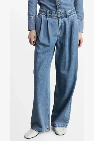 MANGO Pleated High Waist Wide Leg Jeans in at Nordstrom, Size 10