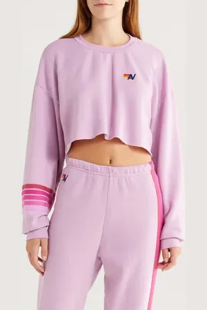 AVIATOR NATION Rugby Stitch Crop Sweatshirt in at Nordstrom, Size X-Large