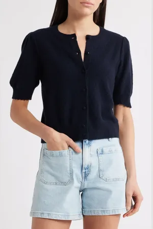 Frame The Cashmere Pointelle Puff Sleeve Cardigan in at Nordstrom, Size Small
