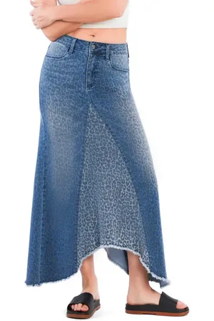 WASH LAB Selma Animal Print Denim Skirt in at Nordstrom, Size 26