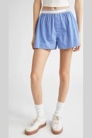 Sporty & Rich Serif Logo Stripe Boxer Shorts in at Nordstrom, Size Small