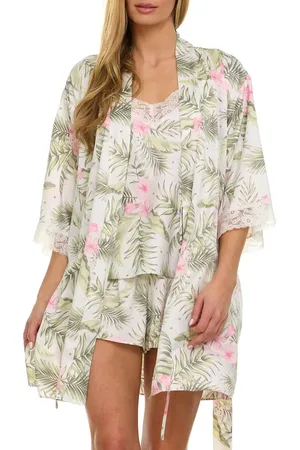 Flora Nikrooz Sabrina Floral Print Satin Short Pajamas & Robe Set in at Nordstrom, Size Small