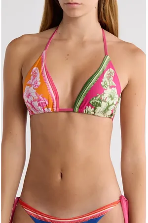 Farm Rio Floral Elegance Mixed Scarves Triangle Bikini Top in at Nordstrom, Size X-Small