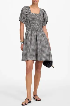Madewell Gingham Smocked Linen Blend Mini Sundress in at Nordstrom, Size Medium