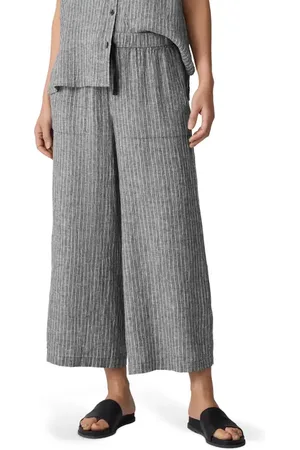 Eileen Fisher Stripe Organic Linen Crop Wide Leg Pants in at Nordstrom, Size Medium