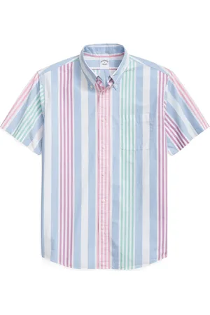 Brooks Brothers Friday Regular Fit Stripe Short Sleeve Cotton Poplin Button-Down Shirt in at Nordstrom, Size X-Large