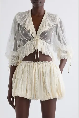 Chloé Ruffle Lace Crop Top in at Nordstrom, Size 8 Us