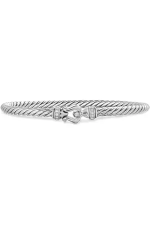 David Yurman Cable Flex Buckle Bracelet in Sterling Silver with Diamonds at Nordstrom, Size Large
