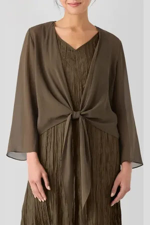 Eileen Fisher Tie Front Silk Jacket in at Nordstrom, Size Petite P