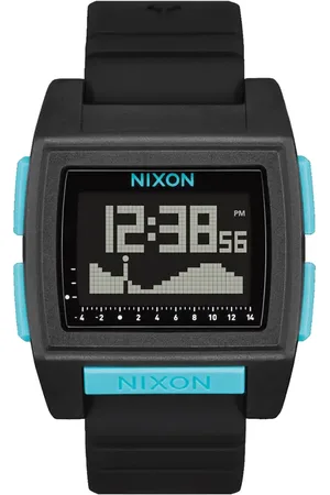 Nixon Base Tide Pro Digital Silicone Strap Watch, 42mm in All Black /Blue at Nordstrom
