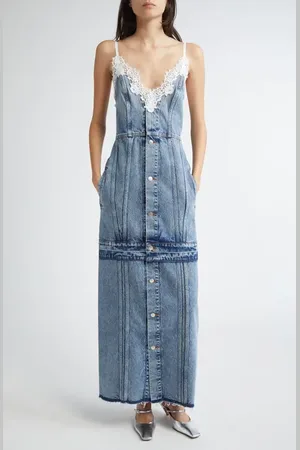 Stella McCartney Lace Trim Denim Maxi Dress in at Nordstrom, Size X-Large
