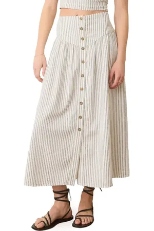 Marine Jade Stripe Button Front Hemp Blend Midi Skirt in at Nordstrom, Size 6