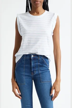 VERONICA BEARD Dree Stripe Cotton Muscle T-Shirt in at Nordstrom, Size Small