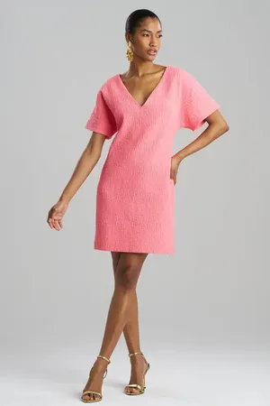Natori Textured Cotton Jacquard Short Sleeve Sheath Dress in at Nordstrom, Size 12