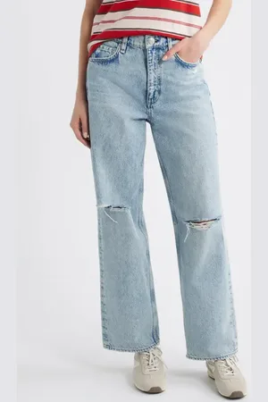 RAG&BONE Shea Ripped High Waist Relaxed Straight Leg Jeans in at Nordstrom, Size 34