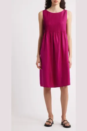 Eileen Fisher Pleated Silk Dress in at Nordstrom, Size Large