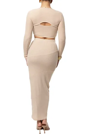 JLUXLABEL All About You Long Sleeve Crop Top & Skirt in at Nordstrom, Size Large
