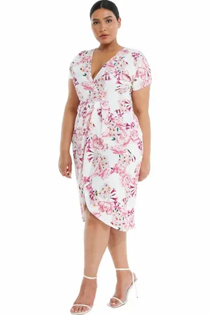 Quiz Plus Size Floral Scuba Crepe Wrap Maxi Dress in at Nordstrom, Size 12