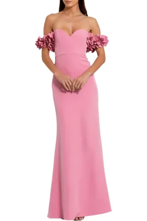 Mac Duggal Off-the-Shoulder Crepe Gown with 3D Floral Appliqu?? in at Nordstrom, Size 16