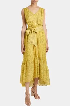 Santorelli LANITA Sleeveless Fit and Flare Hi Lo Dress in Printed Georgette in at Nordstrom, Size 14