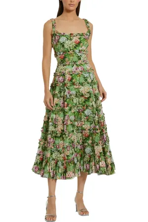 Mac Duggal Ruffle Floral Square Neck Midi Dress in at Nordstrom, Size 12