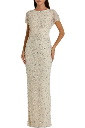 Mac Duggal Floral Embellished Mesh Fitted Blouson Gown in at Nordstrom, Size 4