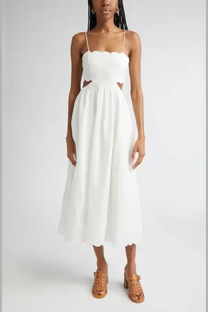 ZIMMERMANN Rhiannon Corset Bodice Scallop Linen Midi Sundress in at Nordstrom, Size 3
