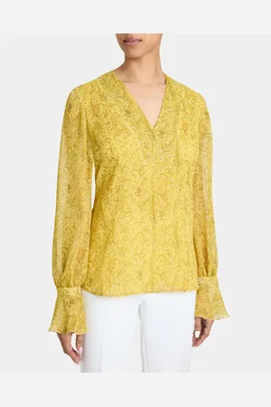 Santorelli RUE Long Sleeve Blouse with Ruffled Cuffs in Paisley Printed Crinkle Georgette in at Nordstrom, Size 6L