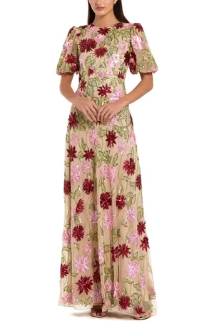 Mac Duggal Floral Embroidered Mesh Gown with Statement Sleeves in at Nordstrom, Size 4