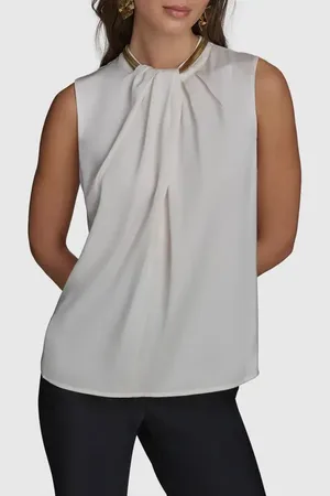Donna Karan Hardware Accent Sleeveless Twist Neck Top in at Nordstrom, Size X-Small