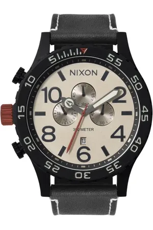 Nixon 51-30 Chronograph Leather Strap Watch, 51mm in Black /Pumice /Charcoal at Nordstrom