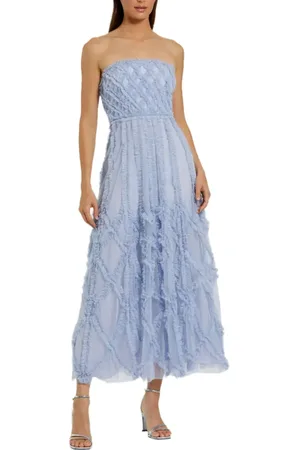 Mac Duggal Solid Mesh Dotted Ruffle Strapless Dress in at Nordstrom, Size 8