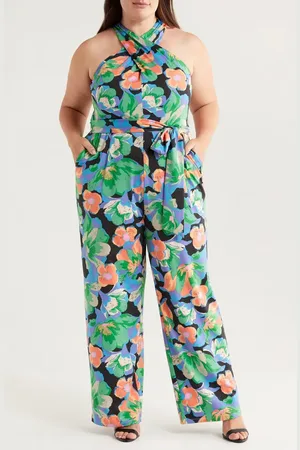 Tahari ASL Print Twist Neck Tie Waist Sleeveless Jumpsuit in at Nordstrom, Size 16W