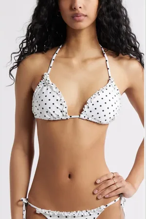 BP. Polka Dot Ruffle Triangle Bikini Top in at Nordstrom, Size X-Small