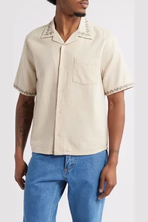 Corridor Embroidered Hopsack Camp Shirt in at Nordstrom, Size X-Large