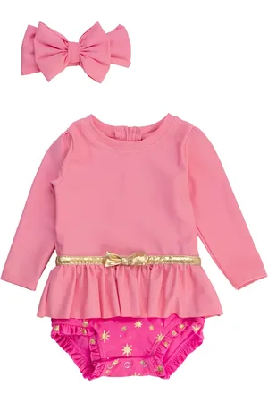RuffleButts Princess One-Piece Rashguard Swimsuit & Bow Head Wrap Set in at Nordstrom, Size 0-3M
