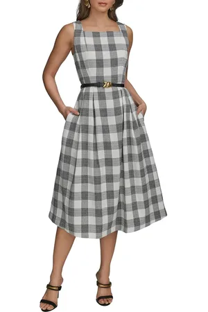 Donna Karan Check Sleeveless Midi Dress in at Nordstrom, Size 4