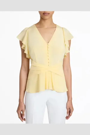 Santorelli ELLA Silk Flutter Sleeve Buttoned Blouse with Waist Panel in at Nordstrom, Size 2S