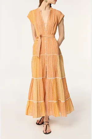 POUPETTE ST BARTH Kora Stripe Tie Waist Tiered Cover-Up Maxi Dress in at Nordstrom, Size Medium