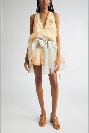 ZIMMERMANN Balance Plunge Neck Linen & Silk Minidress in at Nordstrom, Size 0P