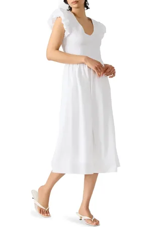 Steve Madden Gray Smocked Puff Sleeve Midi Dress in at Nordstrom, Size Large