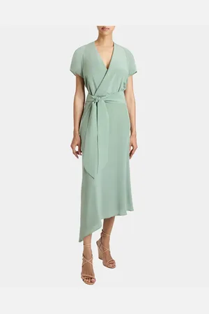 Santorelli HALEY Cap Sleeve Silk Faux Wrap Hi Lo Midi Dress in at Nordstrom, Size 10