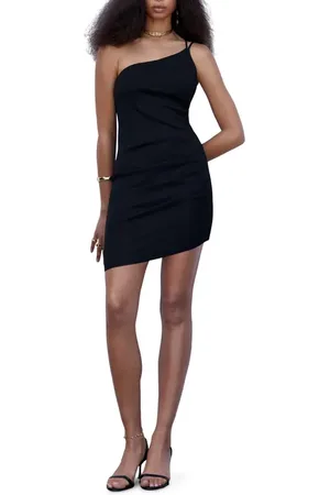 MANGO One-Shoulder Asymmetric Hem Minidress in at Nordstrom, Size 10