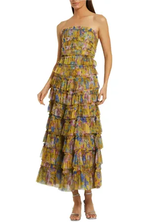 Mac Duggal Ruffle Mesh Strapless Midi Dress in at Nordstrom, Size 10
