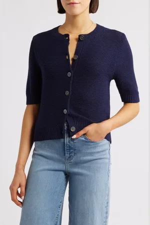 ALEX MILL Elle Elbow Sleeve Linen & Cotton Button-Up Sweater in at Nordstrom, Size X-Small