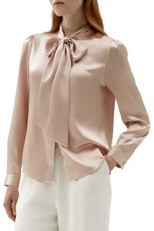 Lilysilk Bow-tie Neck Silk Blouse in at Nordstrom, Size Small