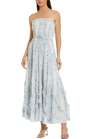 Mac Duggal Floral Print Strapless Cotton Gown Featuring Ruffled Accents in at Nordstrom, Size 10